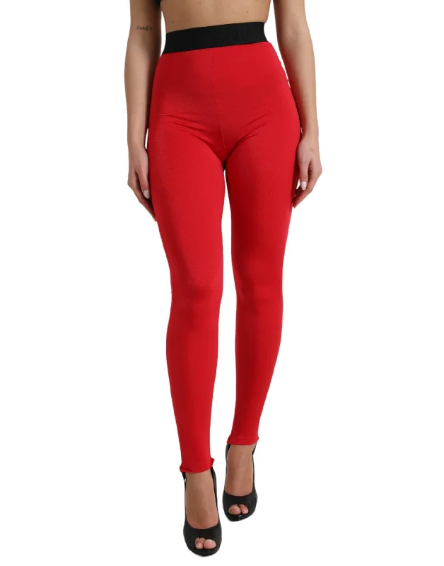 Dolce & Gabbana Elegant High Waist Red Leggings Trendy Color Block Leggings