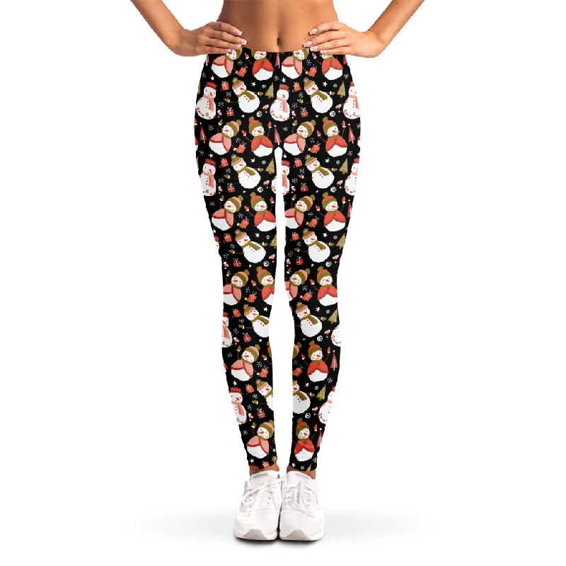 Holiday Snowman Pattern Print Women's Leggings Fashionable High-Rise Leggings
