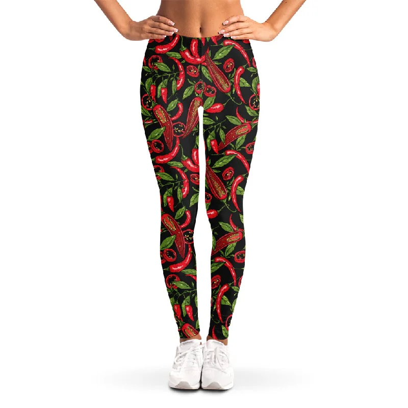 Hot Chili Peppers Pattern Print Women's Leggings Fashionable Leather-Look Leggings