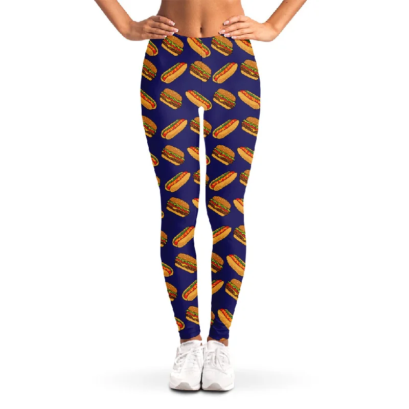 Hot Dog And Hamburger Pattern Print Women's Leggings Fashionable Tummy Control Leggings Hot Dog And Hamburger Pattern Print Women's Leggings Fashionable Tummy Control Leggings