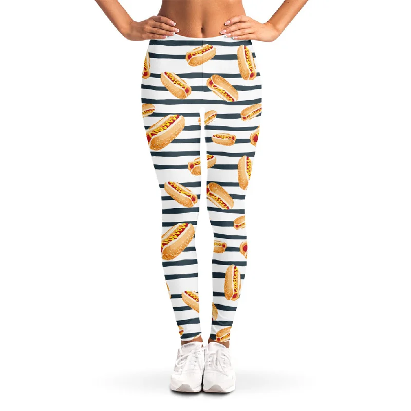 Hot Dog Striped Pattern Print Women's Leggings Comfortable Compression Leggings