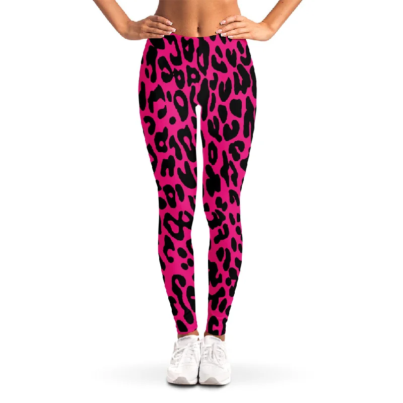 Hot Pink Leopard Print Women's Leggings Stylish High-Waisted Leggings