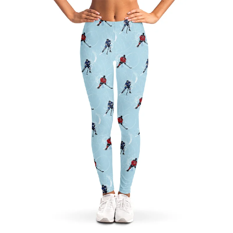 Ice Hockey Players Pattern Print Women's Leggings Trendy Seamless Sports Leggings