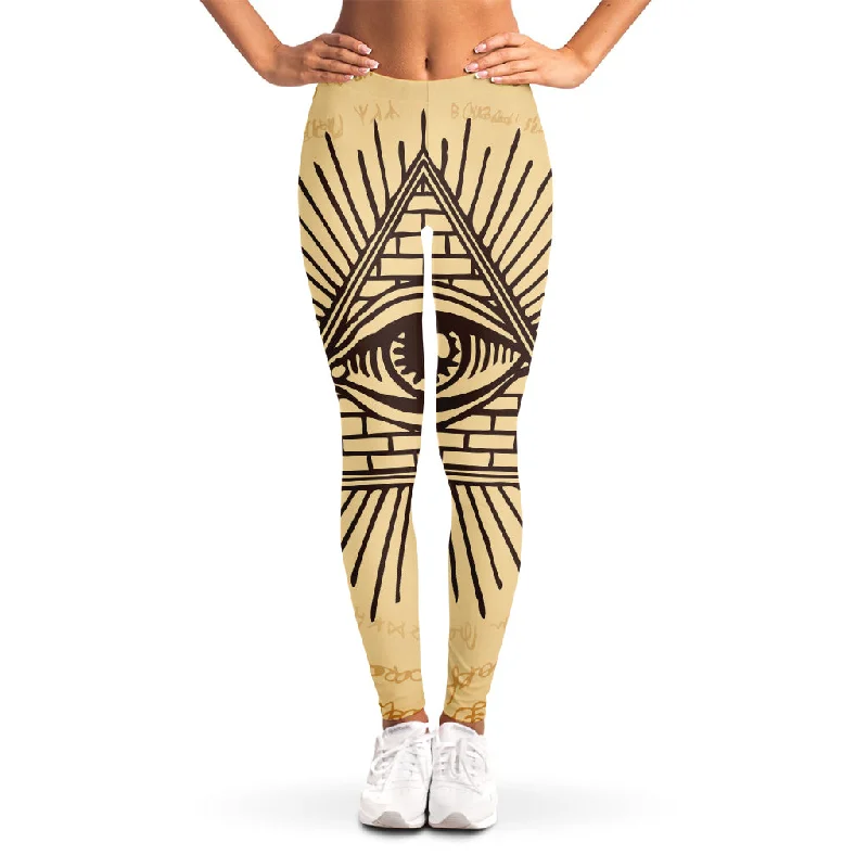 Illuminati Eye Print Women's Leggings Elegant Sheer Leggings