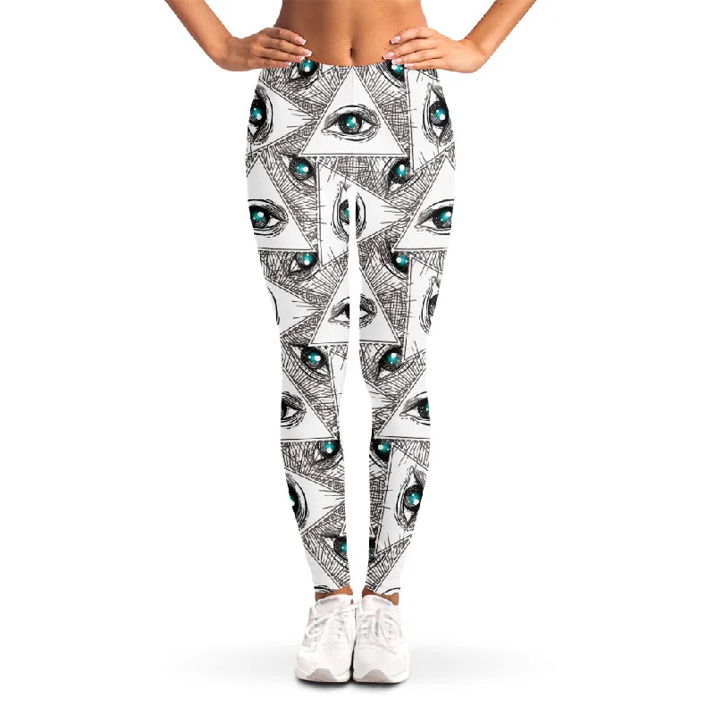 Illuminati Pattern Print Women's Leggings Trendy Faux Suede Leggings