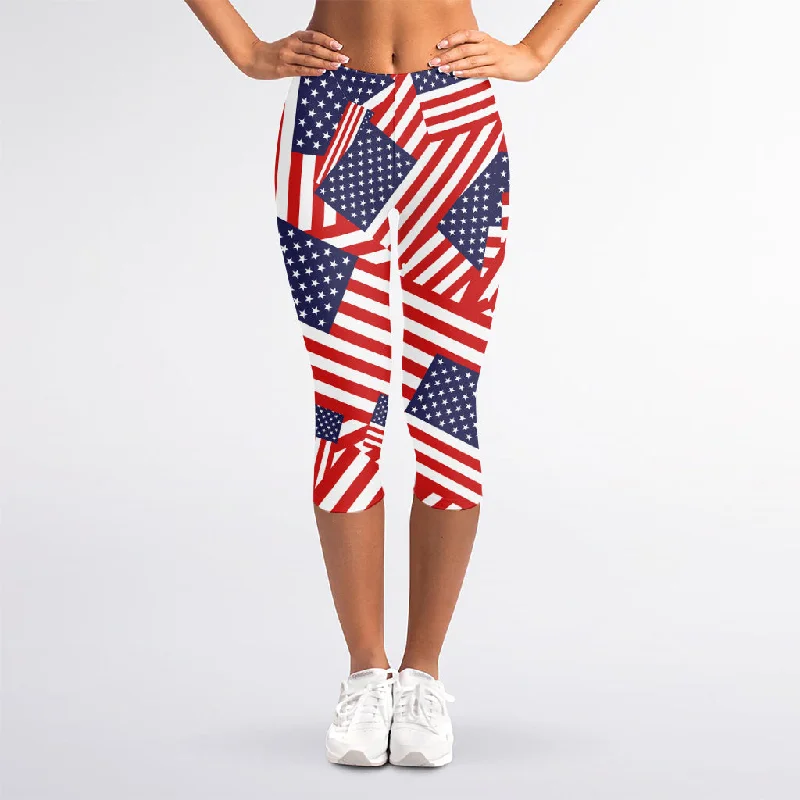 Independence Day USA Flag Pattern Print Women's Capri Leggings Trendy Foil Finish Leggings Independence Day USA Flag Pattern Print Women's Capri Leggings Trendy Foil Finish Leggings
