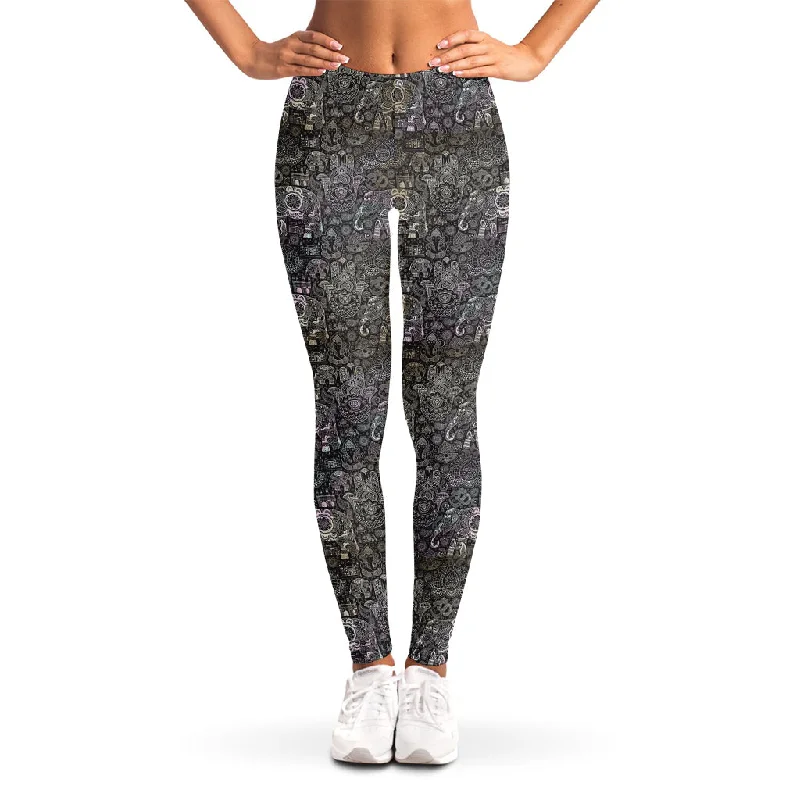 Indian Boho Elephant Pattern Print Women's Leggings Comfortable Zip-Up Leggings
