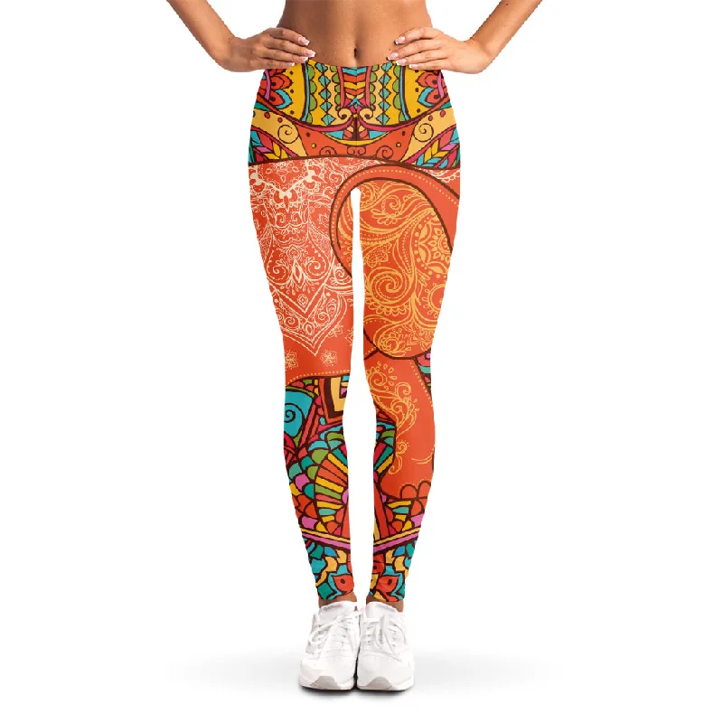 Indian Boho Hippie Elephant Print Women's Leggings Stylish Sweat-Proof Leggings