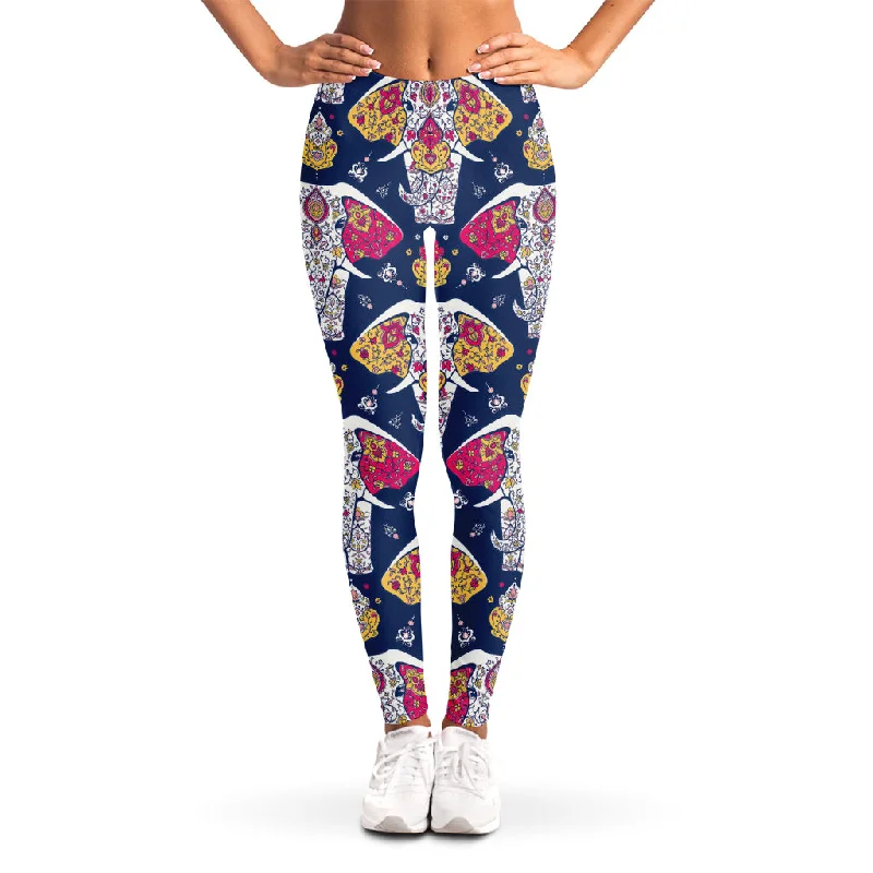 Indian Floral Elephant Pattern Print Women's Leggings Fashionable Solid Color Tights Indian Floral Elephant Pattern Print Women's Leggings Fashionable Solid Color Tights