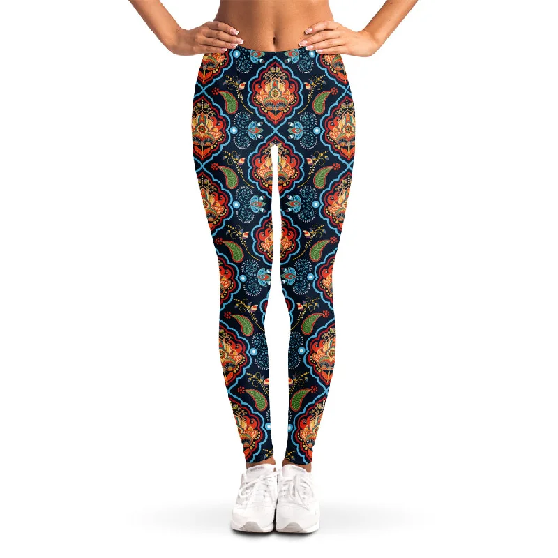 Indian Floral Paisley Pattern Print Women's Leggings Stylish Athletic Wear Leggings