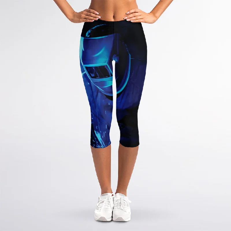 Industrial Welder Print Women's Capri Leggings Cozy Cotton Leggings