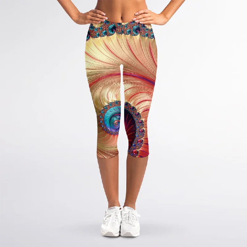 Infinite Fractal Print Women's Capri Leggings Comfortable Stretch Leggings