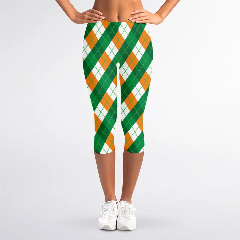 Irish Argyle Pattern Print Women's Capri Leggings Stylish Lightweight Leggings