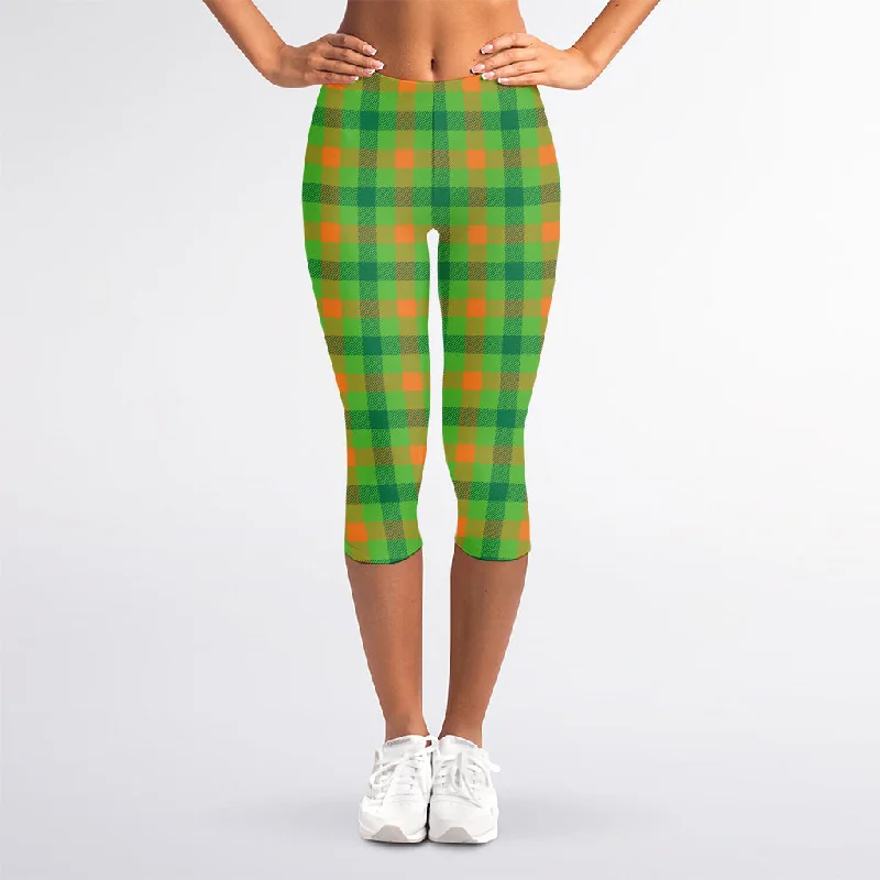 Irish Buffalo Plaid Pattern Print Women's Capri Leggings Cozy Mid-Rise Workout Leggings Irish Buffalo Plaid Pattern Print Women's Capri Leggings Cozy Mid-Rise Workout Leggings