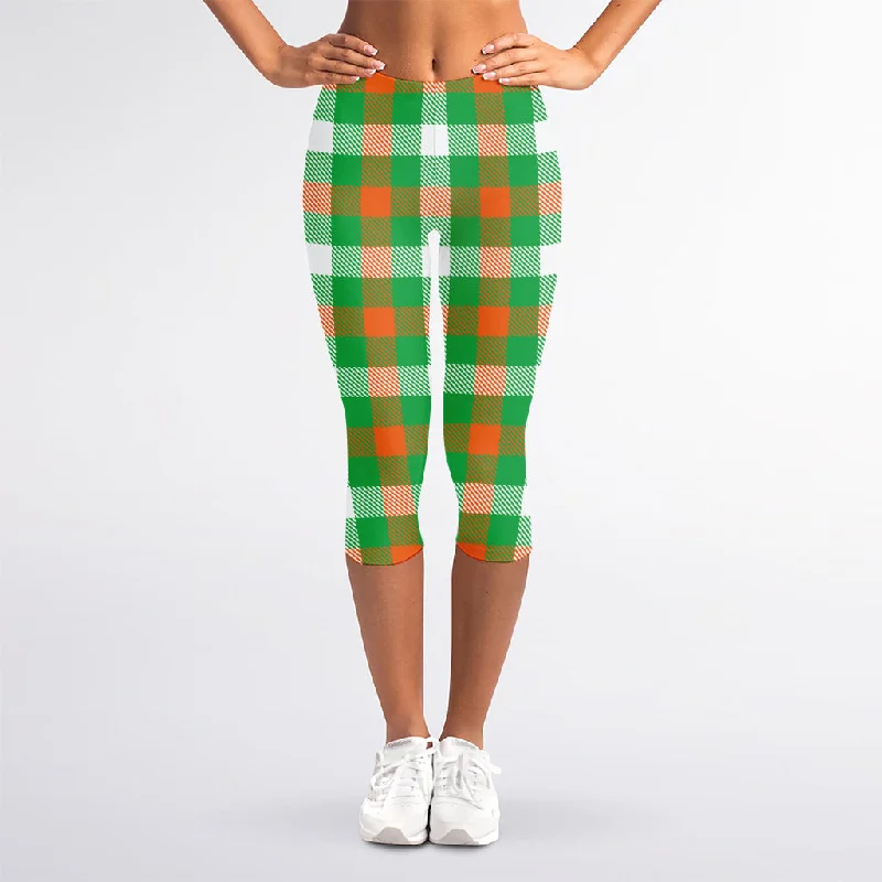 Irish Checkered St. Patrick's Day Print Women's Capri Leggings Stylish Side-Stripe Leggings Irish Checkered St. Patrick's Day Print Women's Capri Leggings Stylish Side-Stripe Leggings