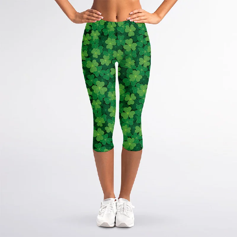 Irish Clover Saint Patrick's Day Print Women's Capri Leggings Trendy Leather-Look Workout Leggings Irish Clover Saint Patrick's Day Print Women's Capri Leggings Trendy Leather-Look Workout Leggings