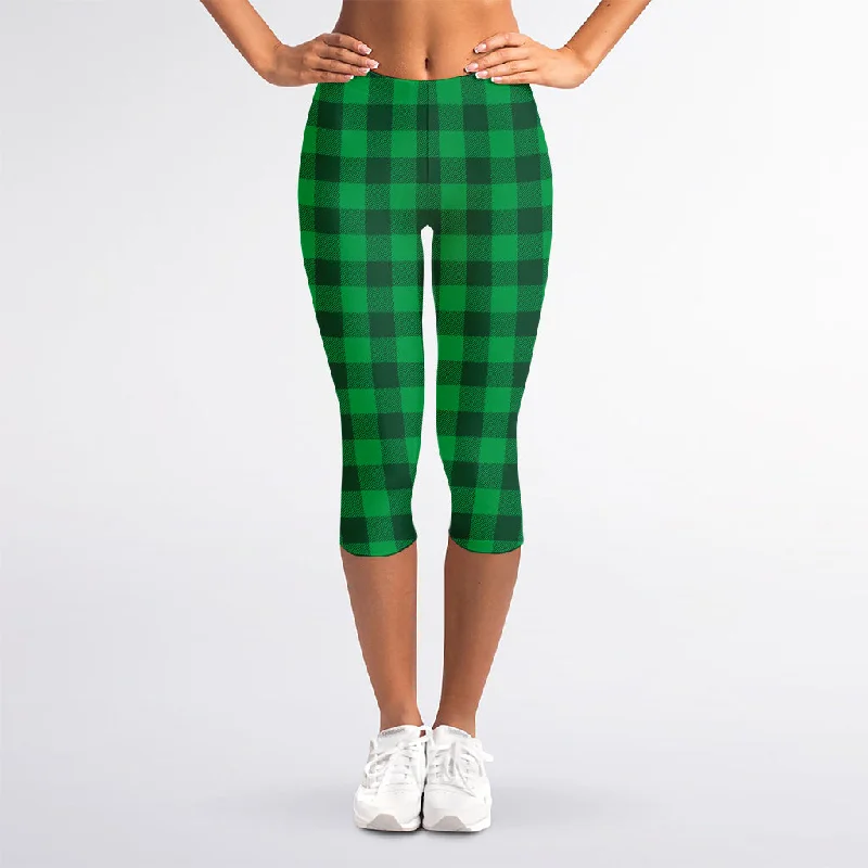 Irish Green Buffalo Check Pattern Print Women's Capri Leggings Trendy Sweat-Wicking Workout Leggings Irish Green Buffalo Check Pattern Print Women's Capri Leggings Trendy Sweat-Wicking Workout Leggings