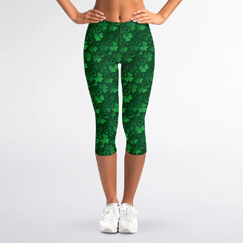 Irish Leaf St. Patrick's Day Print Women's Capri Leggings Comfortable Bootcut Workout Leggings Irish Leaf St. Patrick's Day Print Women's Capri Leggings Comfortable Bootcut Workout Leggings