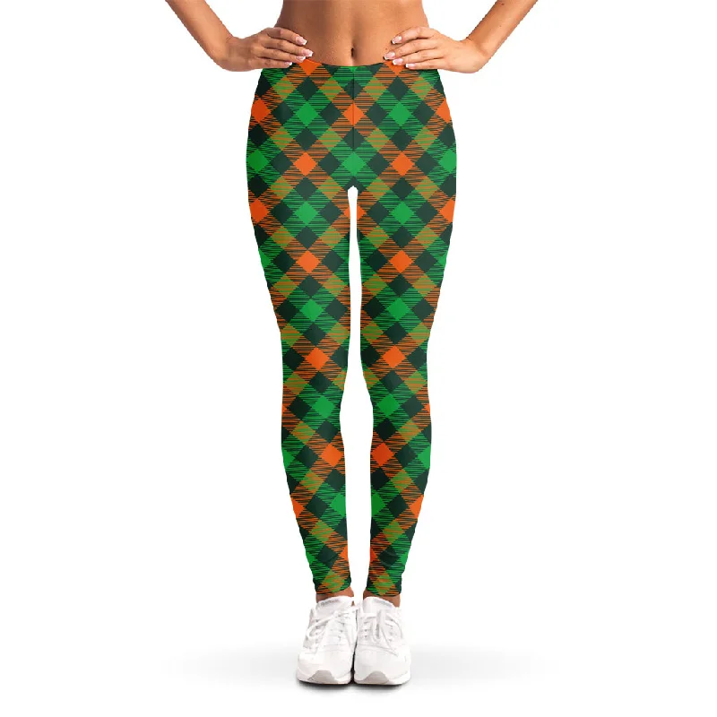 Irish Saint Patrick's Day Plaid Print Women's Leggings Comfortable Fleece-Lined Leggings Irish Saint Patrick's Day Plaid Print Women's Leggings Comfortable Fleece-Lined Leggings
