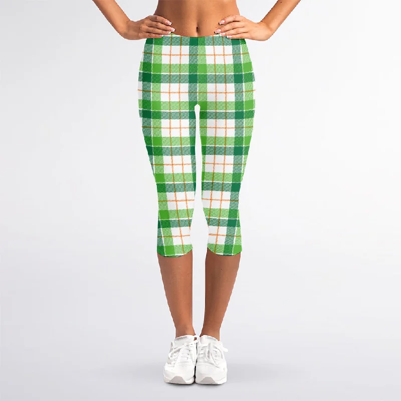 Irish St. Patrick's Day Tartan Print Women's Capri Leggings Elegant Textured Leggings Irish St. Patrick's Day Tartan Print Women's Capri Leggings Elegant Textured Leggings