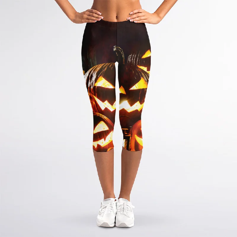 Jack-O'-Lantern Halloween Pumpkin Print Women's Capri Leggings Fashionable Printed Legging Pants Jack-O'-Lantern Halloween Pumpkin Print Women's Capri Leggings Fashionable Printed Legging Pants