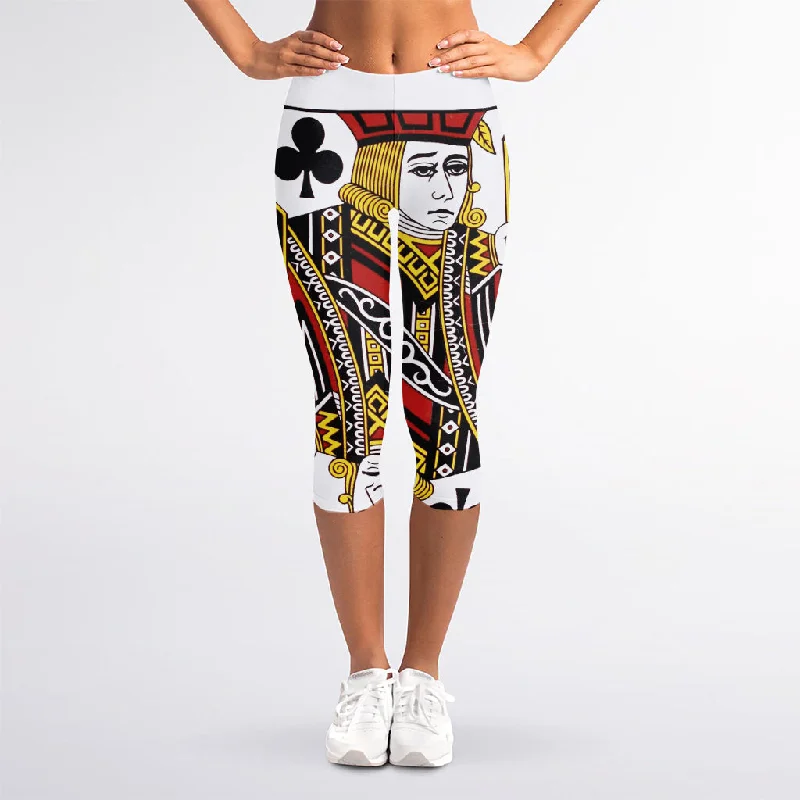 Jack Of Clubs Playing Card Print Women's Capri Leggings Cozy Workout Performance Leggings Jack Of Clubs Playing Card Print Women's Capri Leggings Cozy Workout Performance Leggings