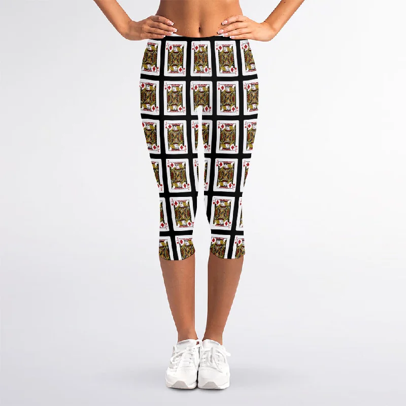 Jack Of Diamonds Pattern Print Women's Capri Leggings Stylish Stretch Pants Leggings Jack Of Diamonds Pattern Print Women's Capri Leggings Stylish Stretch Pants Leggings