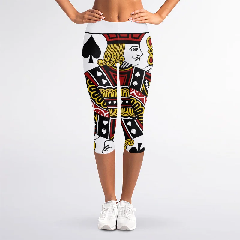 Jack Of Spades Playing Card Print Women's Capri Leggings Comfortable Slip-On Leggings Jack Of Spades Playing Card Print Women's Capri Leggings Comfortable Slip-On Leggings