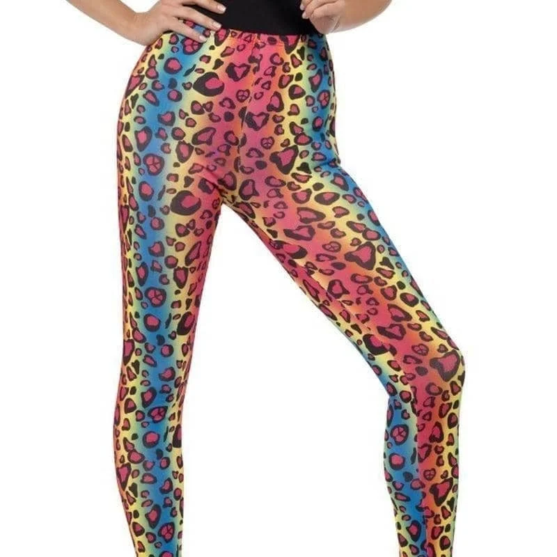Neon Leopard Print Leggings Adult Multi Fashionable Floral Active Leggings