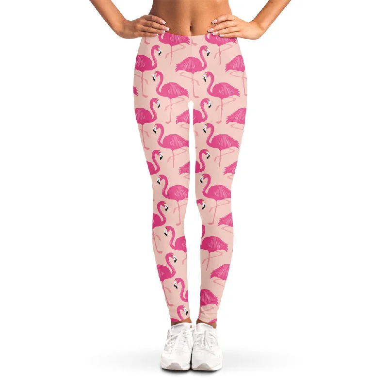 Pink Flamingo Pattern Print Women's Leggings Comfortable Slip-On Compression Leggings Pink Flamingo Pattern Print Women's Leggings Comfortable Slip-On Compression Leggings