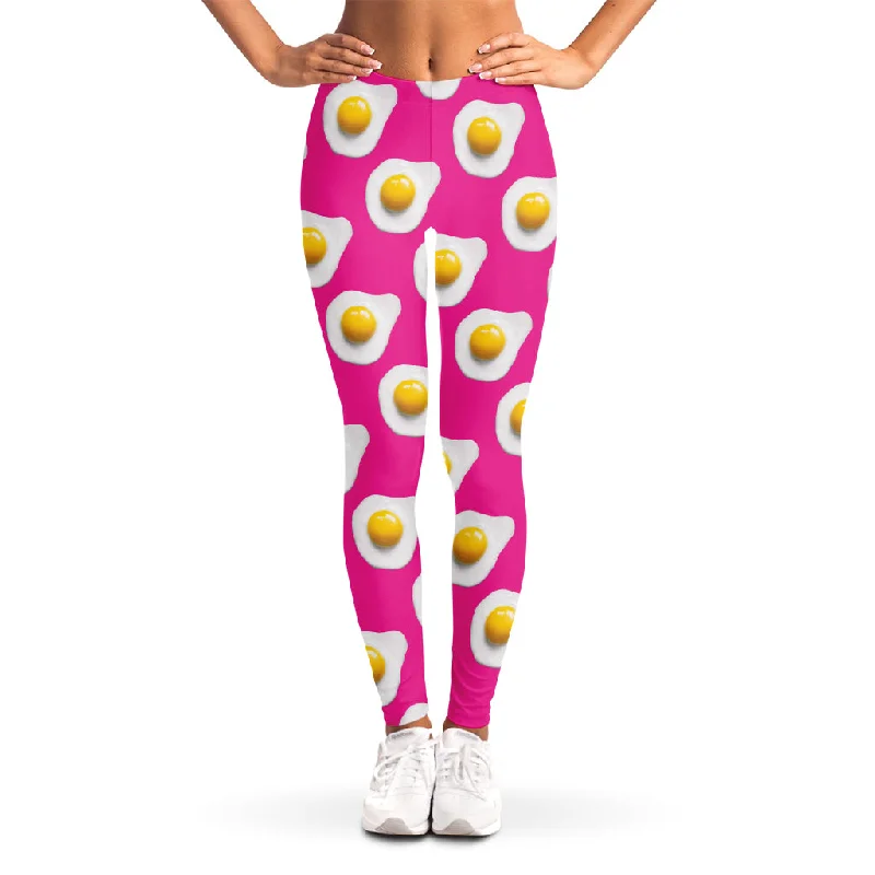 Pink Fried Eggs Pattern Print Women's Leggings Fashionable High-Rise Workout Leggings Pink Fried Eggs Pattern Print Women's Leggings Fashionable High-Rise Workout Leggings
