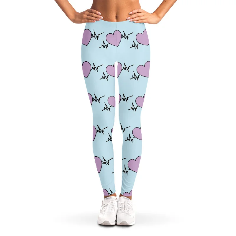 Pink Heartbeat Pattern Print Women's Leggings Trendy High-Waist Tummy Control Leggings Pink Heartbeat Pattern Print Women's Leggings Trendy High-Waist Tummy Control Leggings