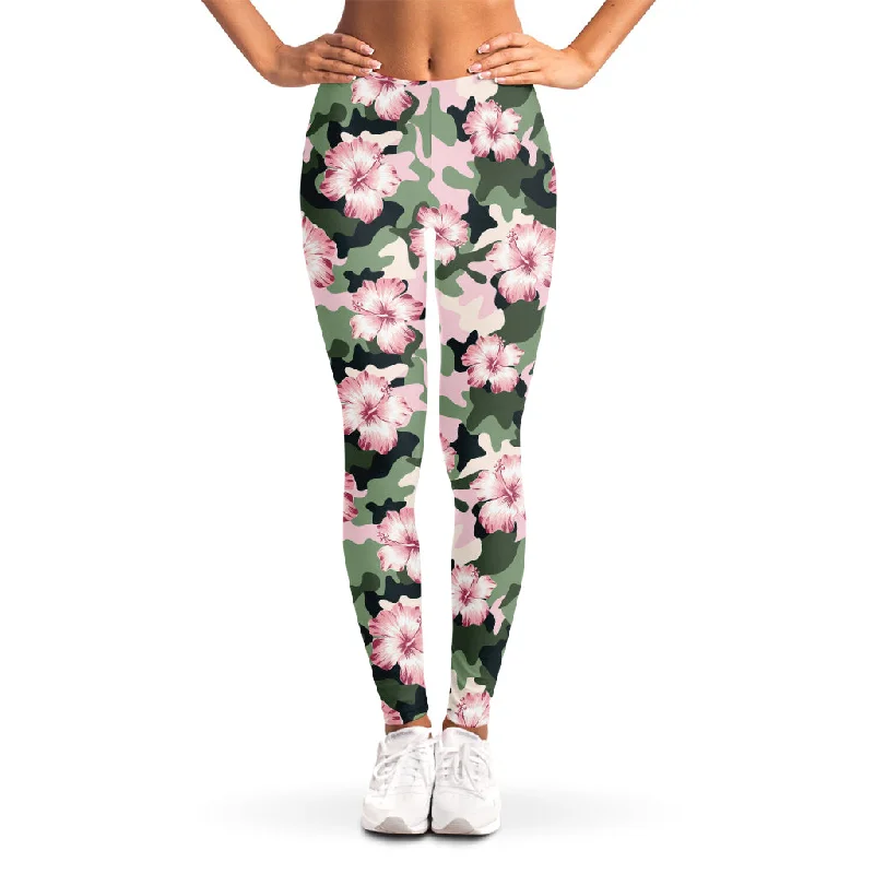 Pink Hibiscus Flower Camouflage Print Women's Leggings Fashionable Smooth Fit Leggings Pink Hibiscus Flower Camouflage Print Women's Leggings Fashionable Smooth Fit Leggings