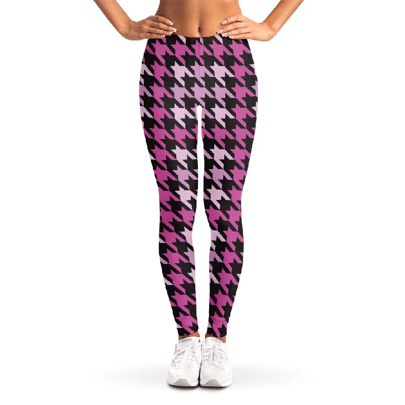Pink Houndstooth Pattern Print Women's Leggings Trendy Seamless Fit Leggings