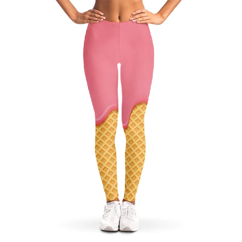 Pink Ice Cream Melted Print Women's Leggings Elegant Embellished Leggings