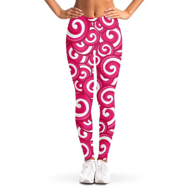Pink Lollipop Candy Pattern Print Women's Leggings Fashionable Sports Leggings