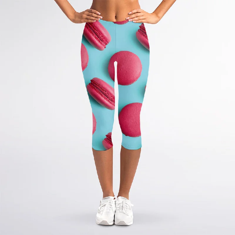Pink Macarons Print Women's Capri Leggings Comfortable Cold Weather Leggings
