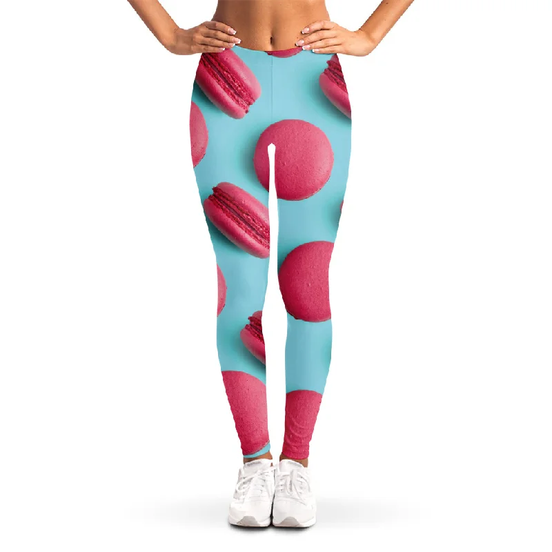 Pink Macarons Print Women's Leggings Stylish Patterned Active Leggings