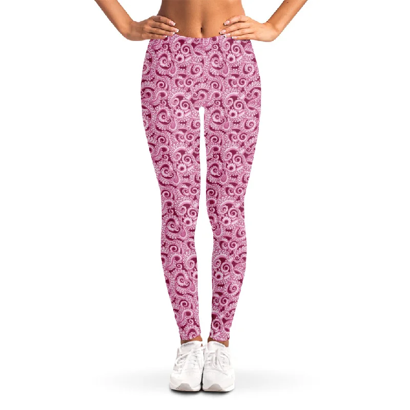 Pink Octopus Tentacles Pattern Print Women's Leggings Comfortable Compression Leggings Pink Octopus Tentacles Pattern Print Women's Leggings Comfortable Compression Leggings