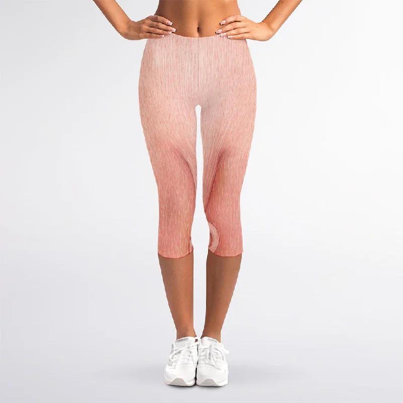 Pink Pig Tail Print Women's Capri Leggings Stylish Faux Leather Leggings