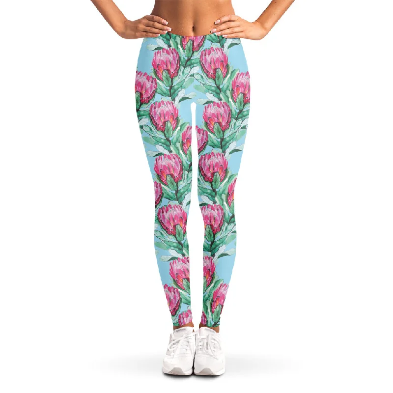 Pink Protea Pattern Print Women's Leggings Comfortable Sports Performance Tights