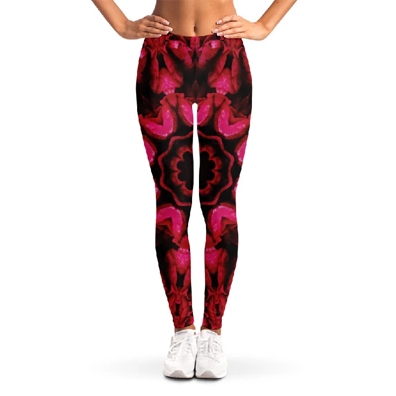 Pink Rose Kaleidoscope Print Women's Leggings Stylish Ultra Stretch Leggings