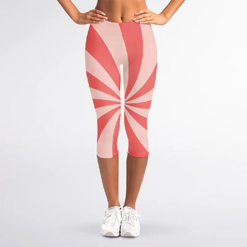 Pink Swirl Print Women's Capri Leggings Comfortable Full-Body Compression Leggings