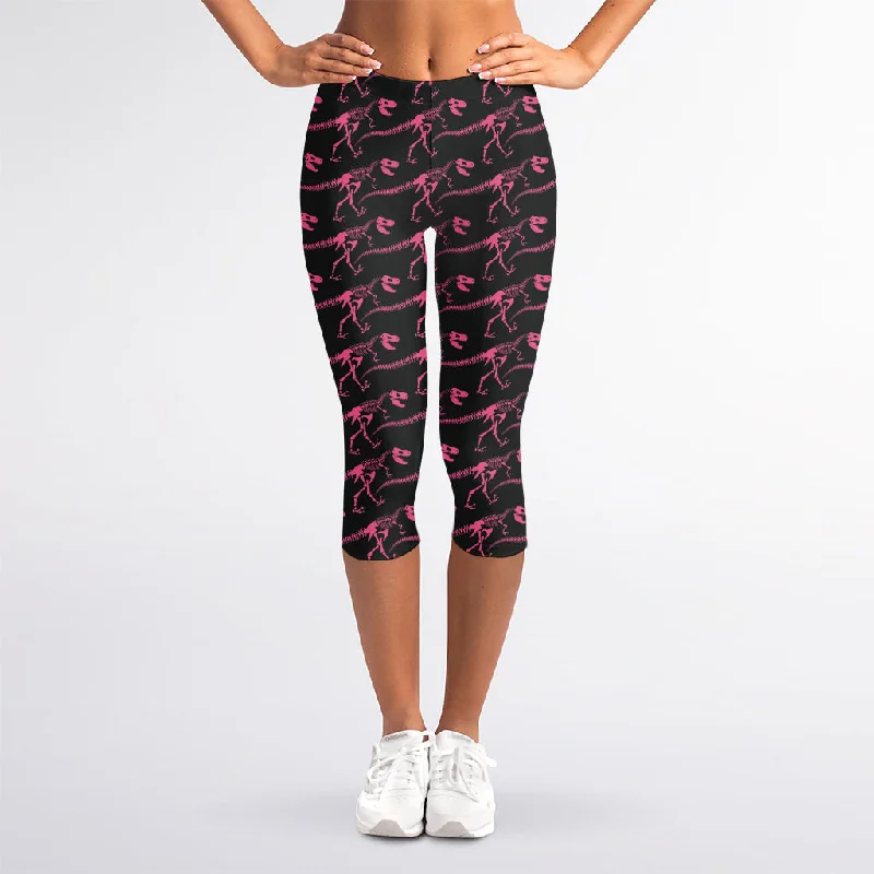 Pink Tyrannosaurus Fossil Pattern Print Women's Capri Leggings Trendy High-Compression Leggings Pink Tyrannosaurus Fossil Pattern Print Women's Capri Leggings Trendy High-Compression Leggings
