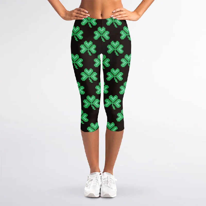 Pixel Clover St. Patrick's Day Print Women's Capri Leggings Comfortable Cold Weather Leggings Pixel Clover St. Patrick's Day Print Women's Capri Leggings Comfortable Cold Weather Leggings