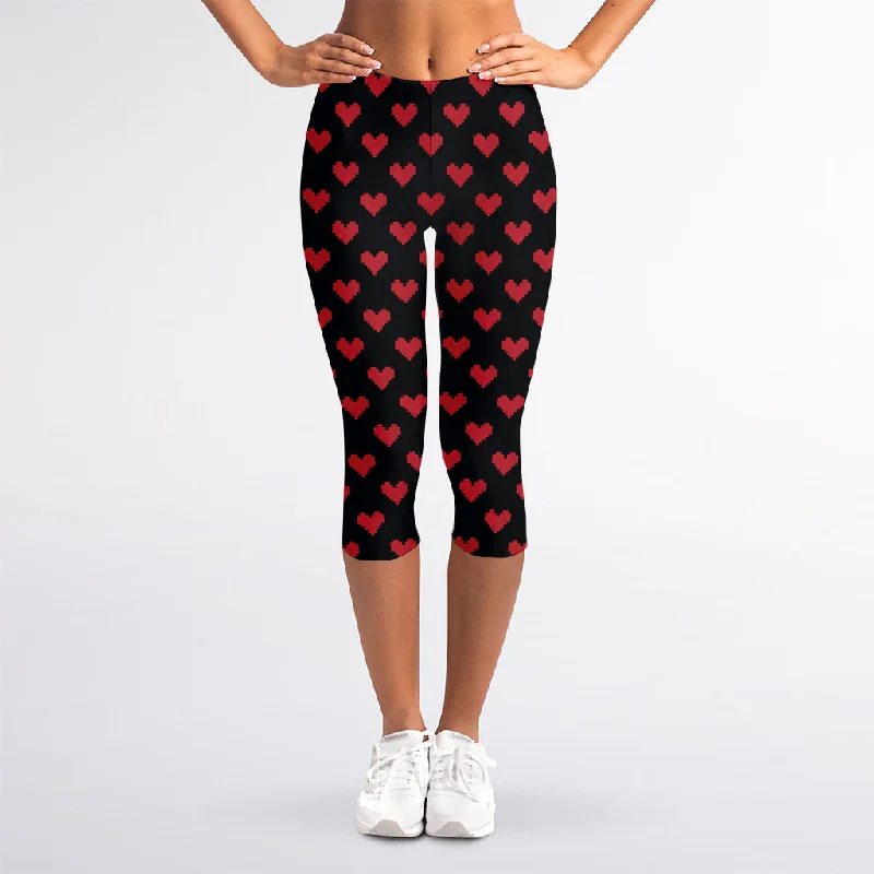 Pixel Heart Pattern Print Women's Capri Leggings Fashionable Sports Compression Leggings Pixel Heart Pattern Print Women's Capri Leggings Fashionable Sports Compression Leggings